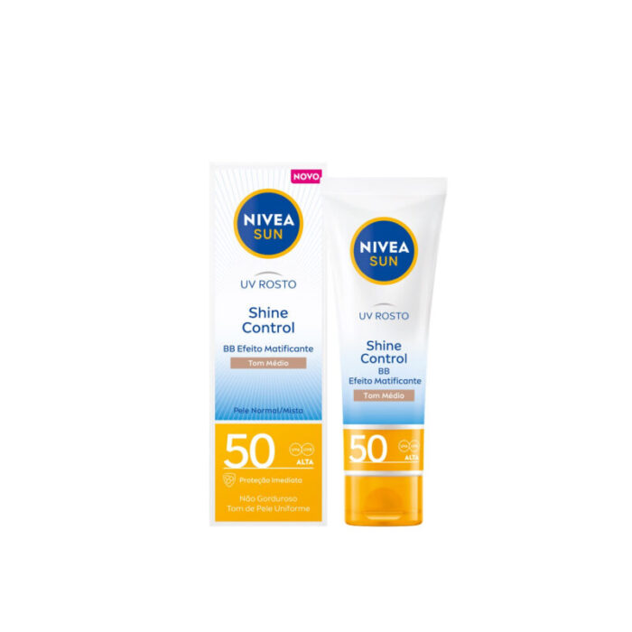 nivea sun uv face shine control tinted cream medium shade spf50 50ml