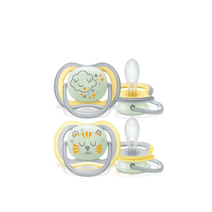 philips avent ultra air night time pacifier 18m yellow